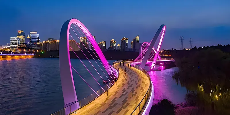Dynamic programmable bridge lighting design with DMX control for modern architectural projects