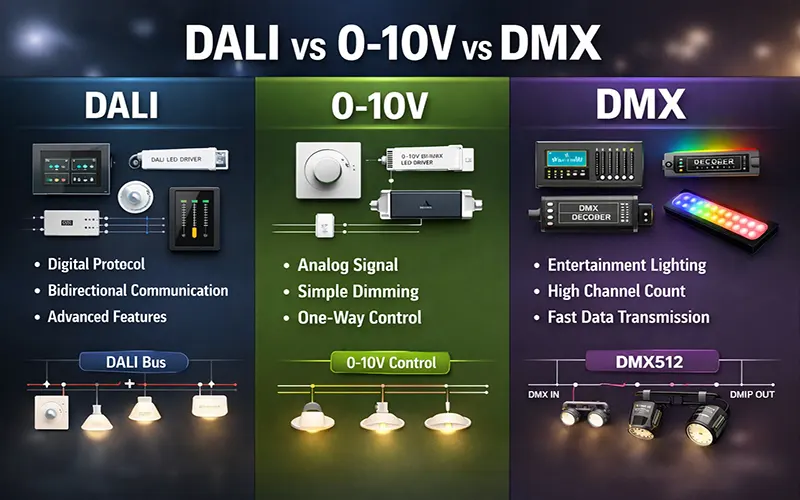 DALI aydınlatma kontrol sistemi vs 0-10V vs DMX aydınlatma kontrol karşılaştırması
