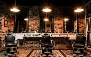 LED lighting at barber station for clear visibility and ambiance