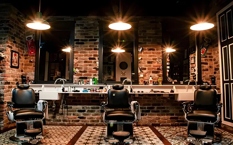 LED lighting at barber station for clear visibility and ambiance