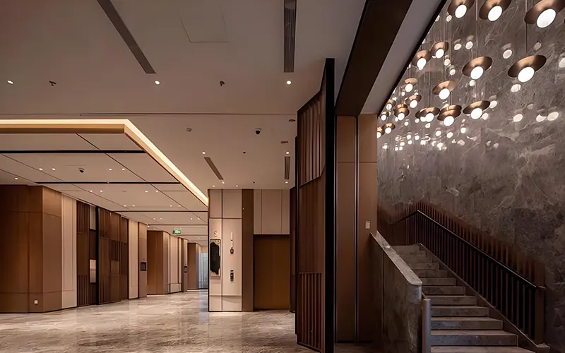 Elegant hotel corridor lighting design with recessed LED lights