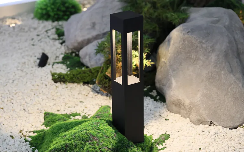LED outdoor lighting installed in a residential garden pathway and patio area