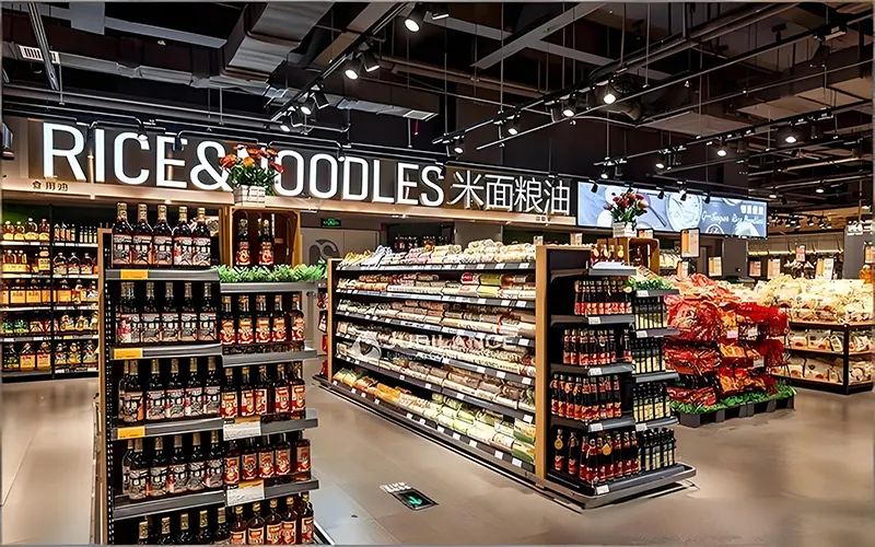 LED lighting installation in a shopping mall featuring illuminated walkways, storefronts, and central atrium