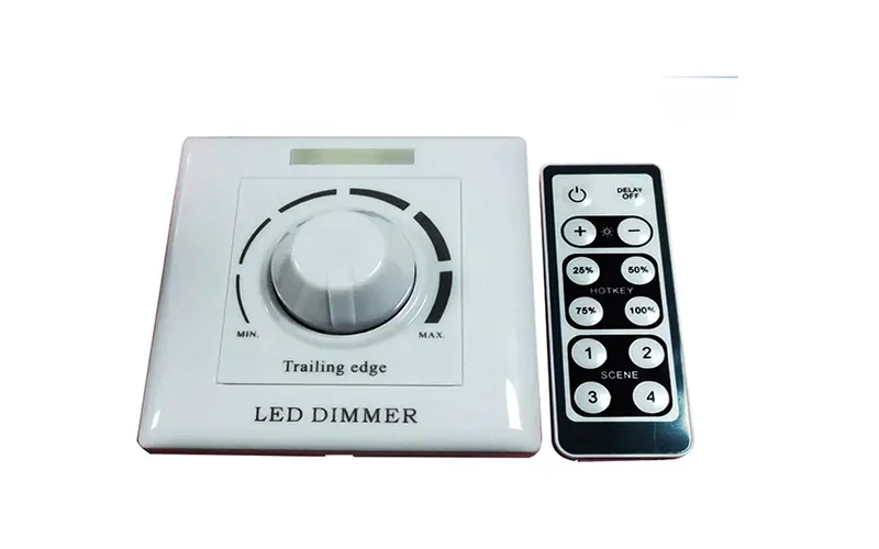 White TRIAC dimmer wall switch with sliding knob for residential LED lighting control
